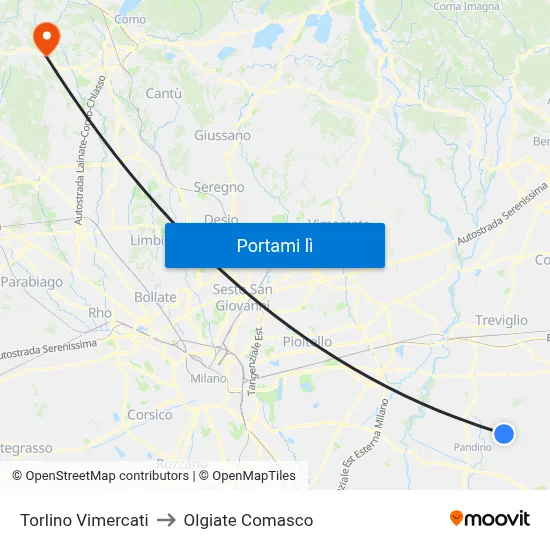 Torlino Vimercati to Olgiate Comasco map