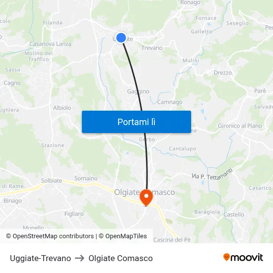 Uggiate-Trevano to Olgiate Comasco map