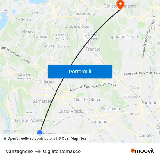Vanzaghello to Olgiate Comasco map