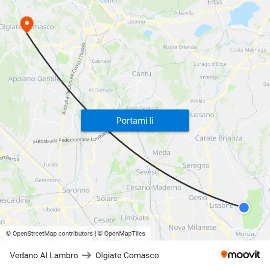 Vedano Al Lambro to Olgiate Comasco map