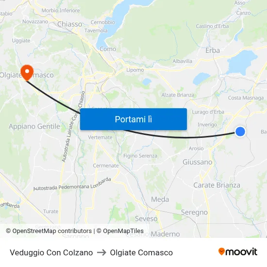 Veduggio Con Colzano to Olgiate Comasco map