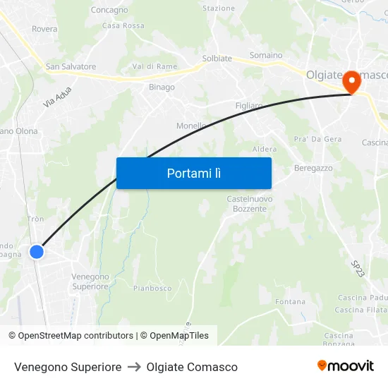 Venegono Superiore to Olgiate Comasco map