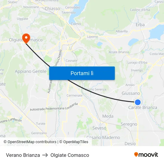 Verano Brianza to Olgiate Comasco map