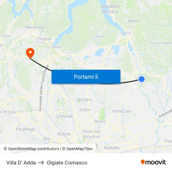 Villa D' Adda to Olgiate Comasco map