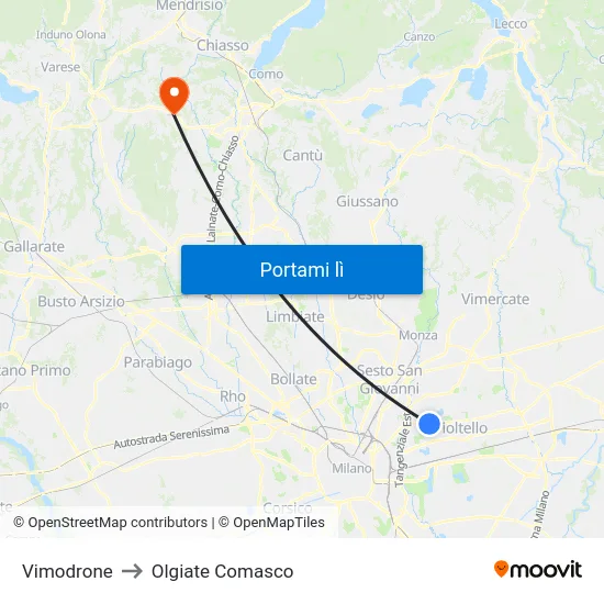 Vimodrone to Olgiate Comasco map