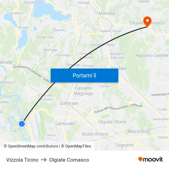 Vizzola Ticino to Olgiate Comasco map