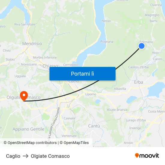 Caglio to Olgiate Comasco map