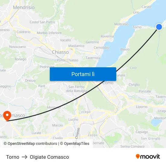 Torno to Olgiate Comasco map