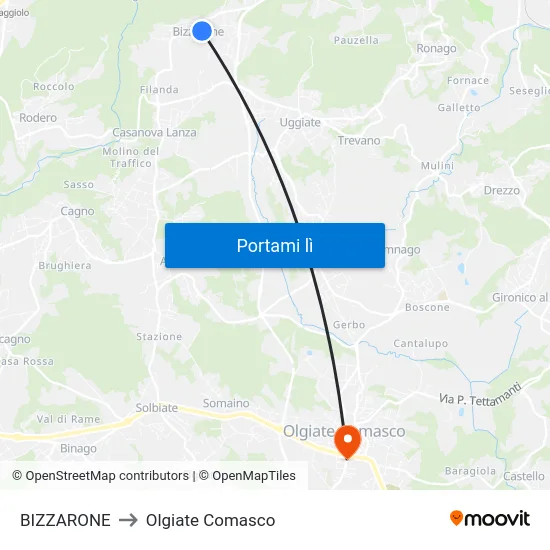 BIZZARONE to Olgiate Comasco map
