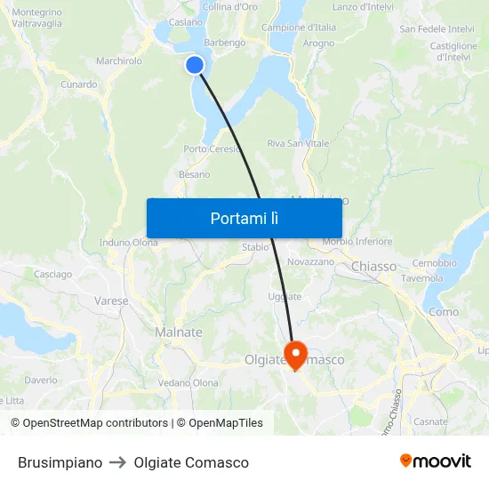 Brusimpiano to Olgiate Comasco map