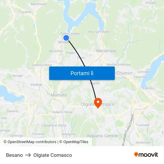 Besano to Olgiate Comasco map