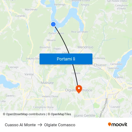 Cuasso Al Monte to Olgiate Comasco map