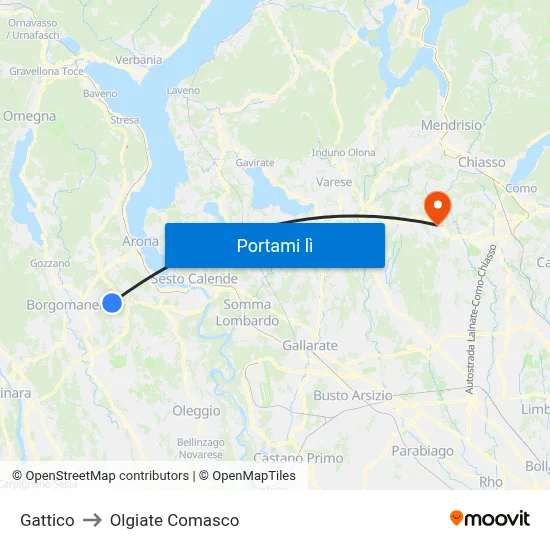 Gattico to Olgiate Comasco map