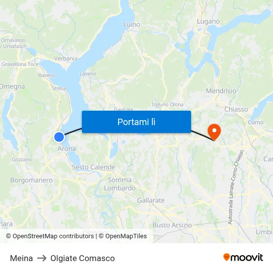 Meina to Olgiate Comasco map