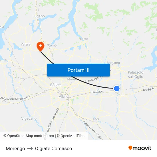 Morengo to Olgiate Comasco map