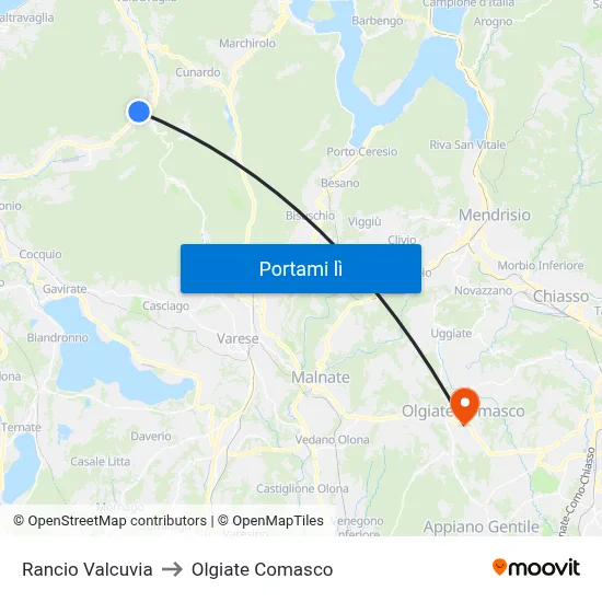 Rancio Valcuvia to Olgiate Comasco map