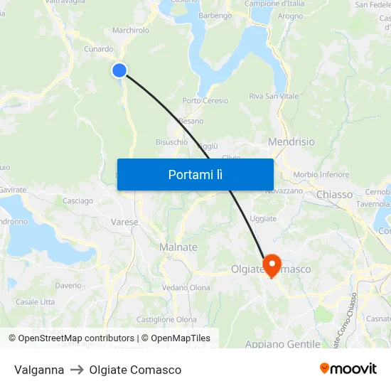 Valganna to Olgiate Comasco map