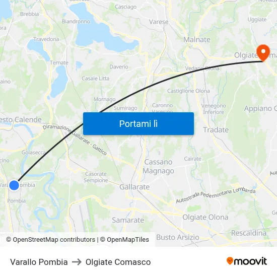 Varallo Pombia to Olgiate Comasco map