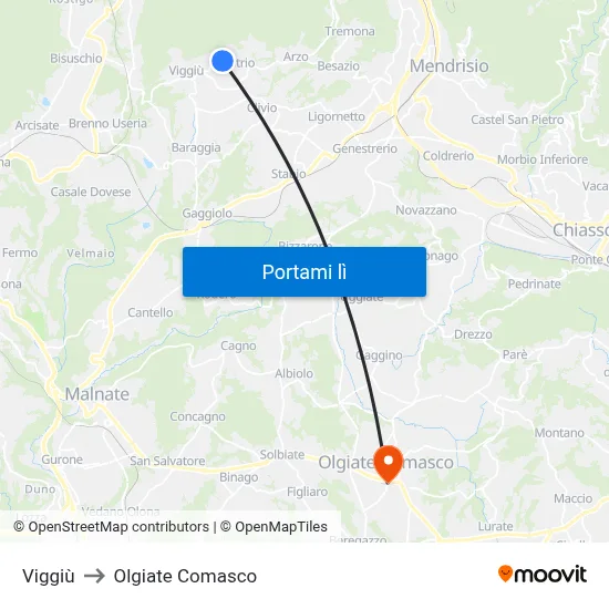 Viggiù to Olgiate Comasco map
