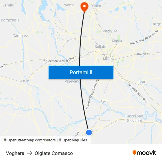 Voghera to Olgiate Comasco map