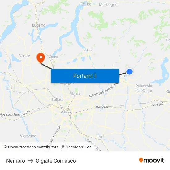 Nembro to Olgiate Comasco map