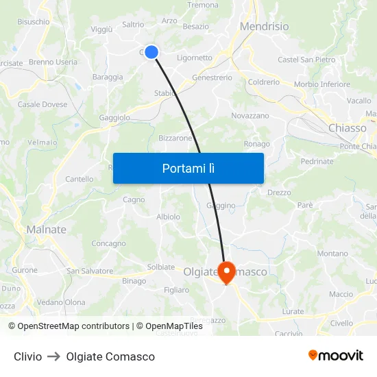 Clivio to Olgiate Comasco map