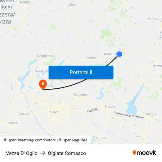 Vezza D' Oglio to Olgiate Comasco map