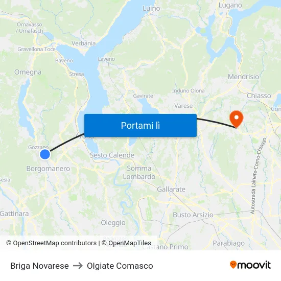 Briga Novarese to Olgiate Comasco map