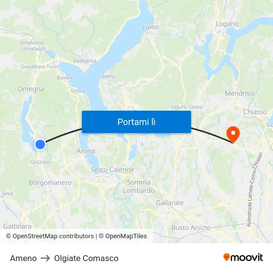 Ameno to Olgiate Comasco map