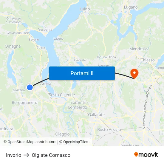 Invorio to Olgiate Comasco map