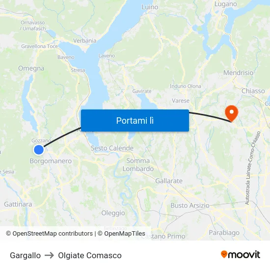 Gargallo to Olgiate Comasco map