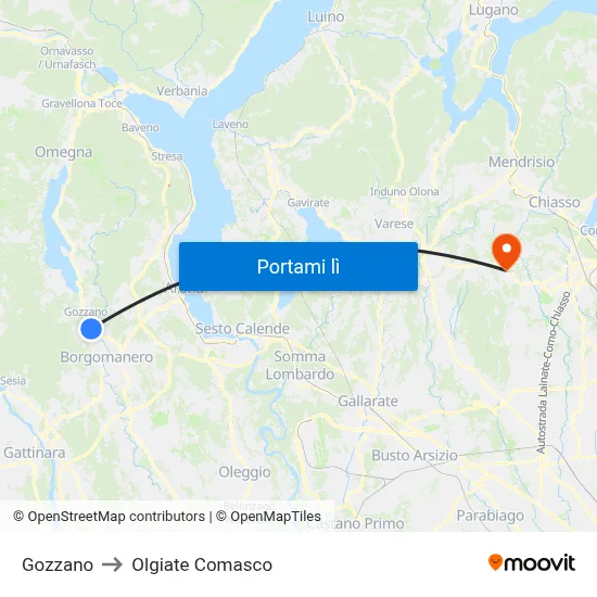 Gozzano to Olgiate Comasco map