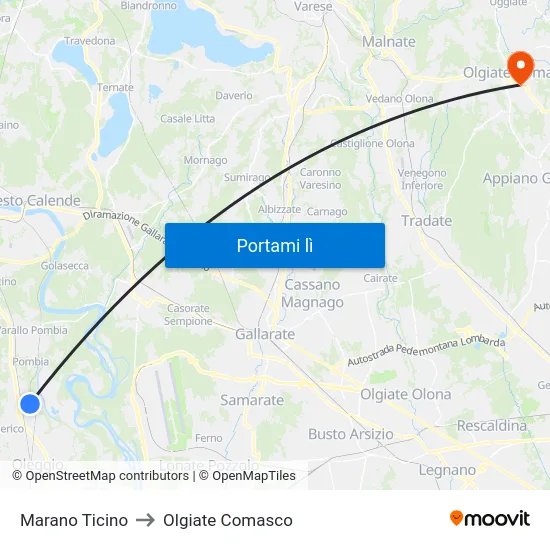 Marano Ticino to Olgiate Comasco map