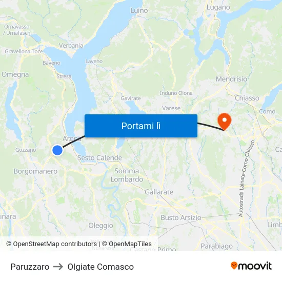 Paruzzaro to Olgiate Comasco map
