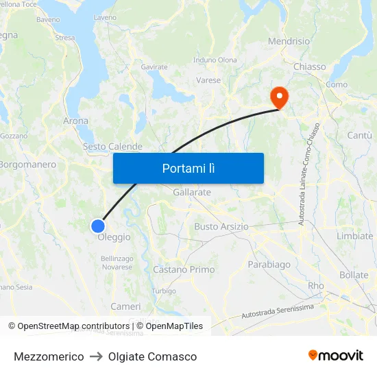 Mezzomerico to Olgiate Comasco map