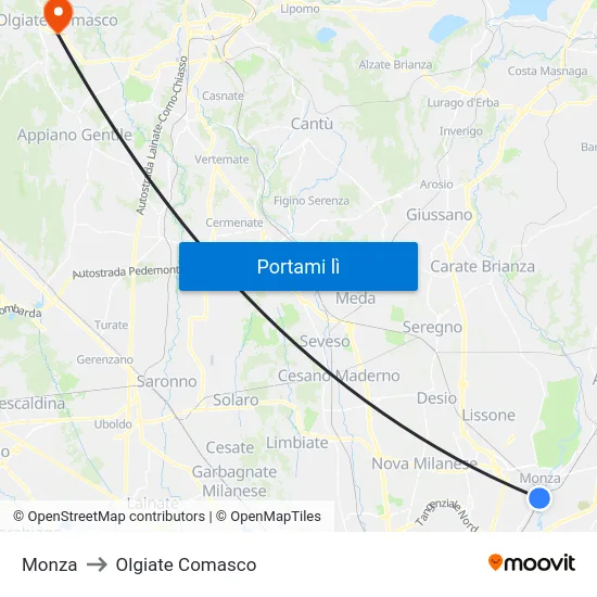 Monza to Olgiate Comasco map