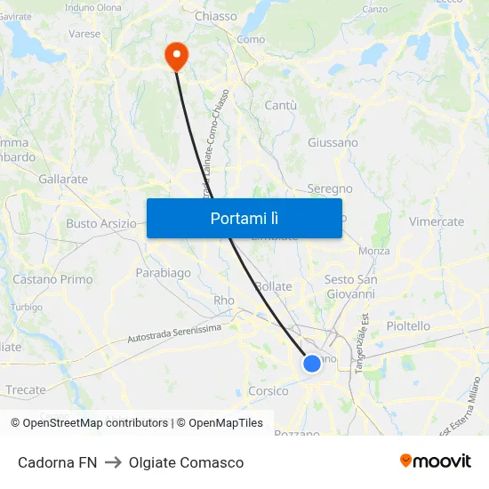 Cadorna FN to Olgiate Comasco map