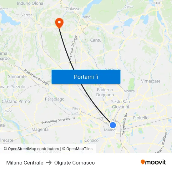 Milano Centrale to Olgiate Comasco map