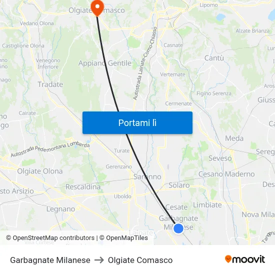 Garbagnate Milanese to Olgiate Comasco map