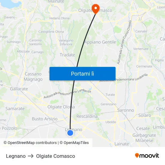 Legnano to Olgiate Comasco map
