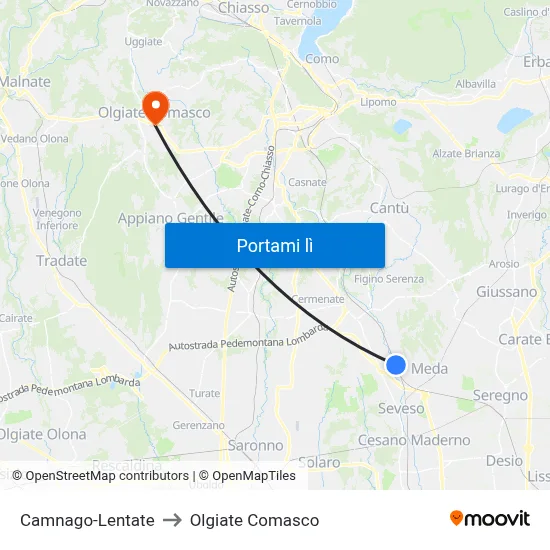 Camnago-Lentate to Olgiate Comasco map