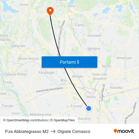 P.za Abbiategrasso M2 to Olgiate Comasco map