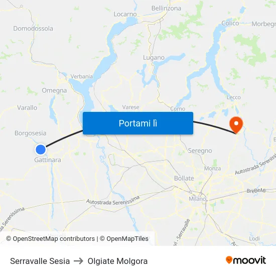 Serravalle Sesia to Olgiate Molgora map