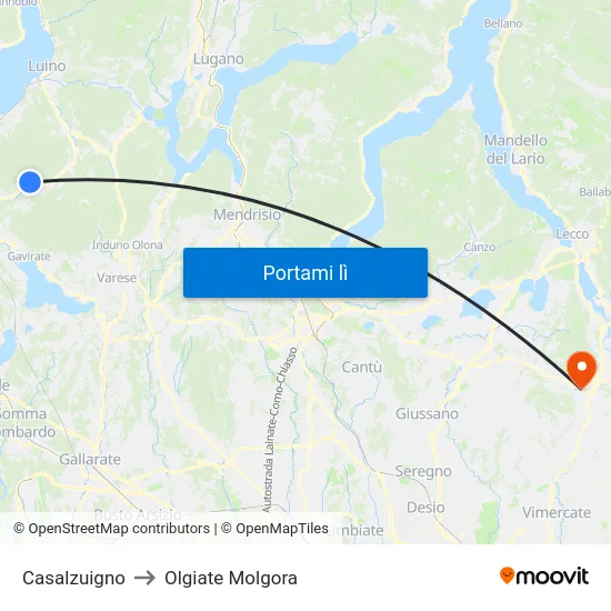 Casalzuigno to Olgiate Molgora map