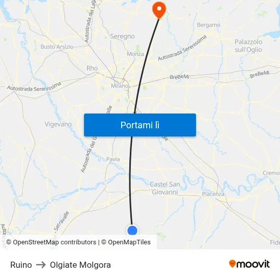 Ruino to Olgiate Molgora map