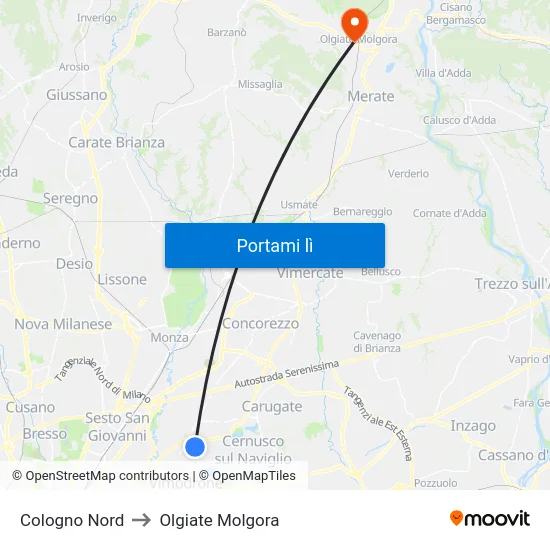 Cologno Nord to Olgiate Molgora map
