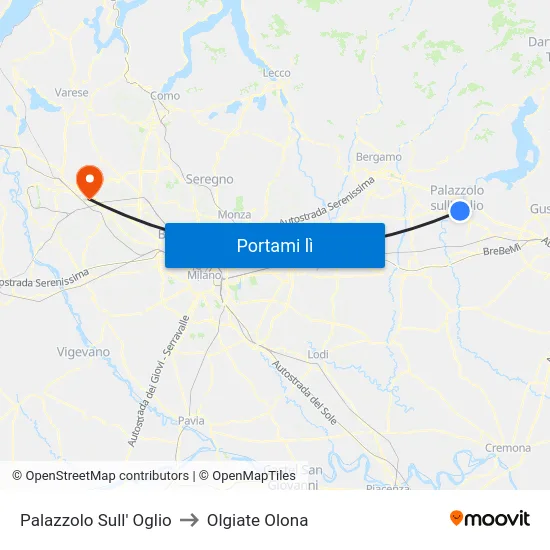 Palazzolo Sull' Oglio to Olgiate Olona map