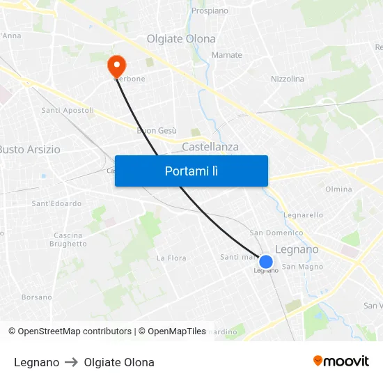 Legnano to Olgiate Olona map