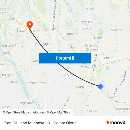 San Giuliano Milanese to Olgiate Olona map