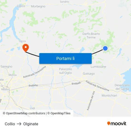 Collio to Olginate map